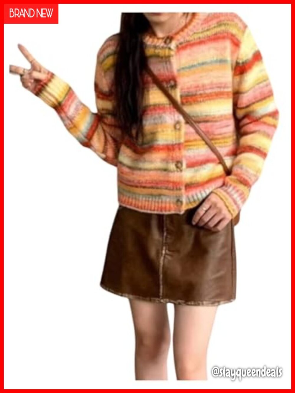Chunky Knit Color Block Cardigan Long Sleeve Button Front